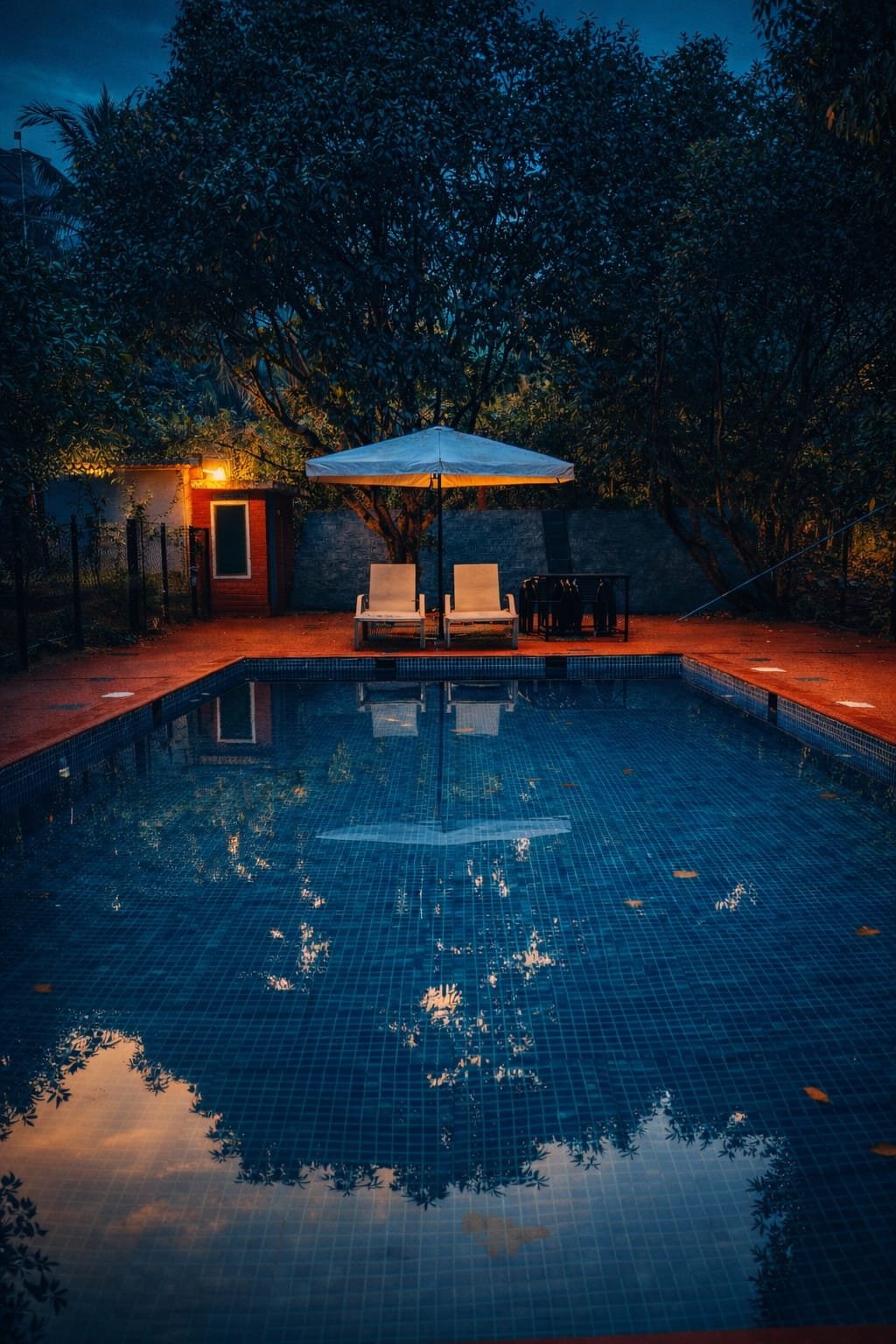 Swimming pool at dusk